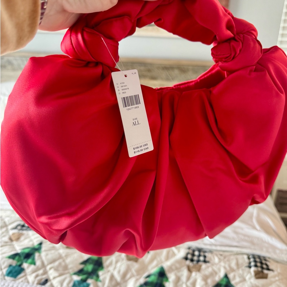 Anthropologie Red Knotted Satin Bag